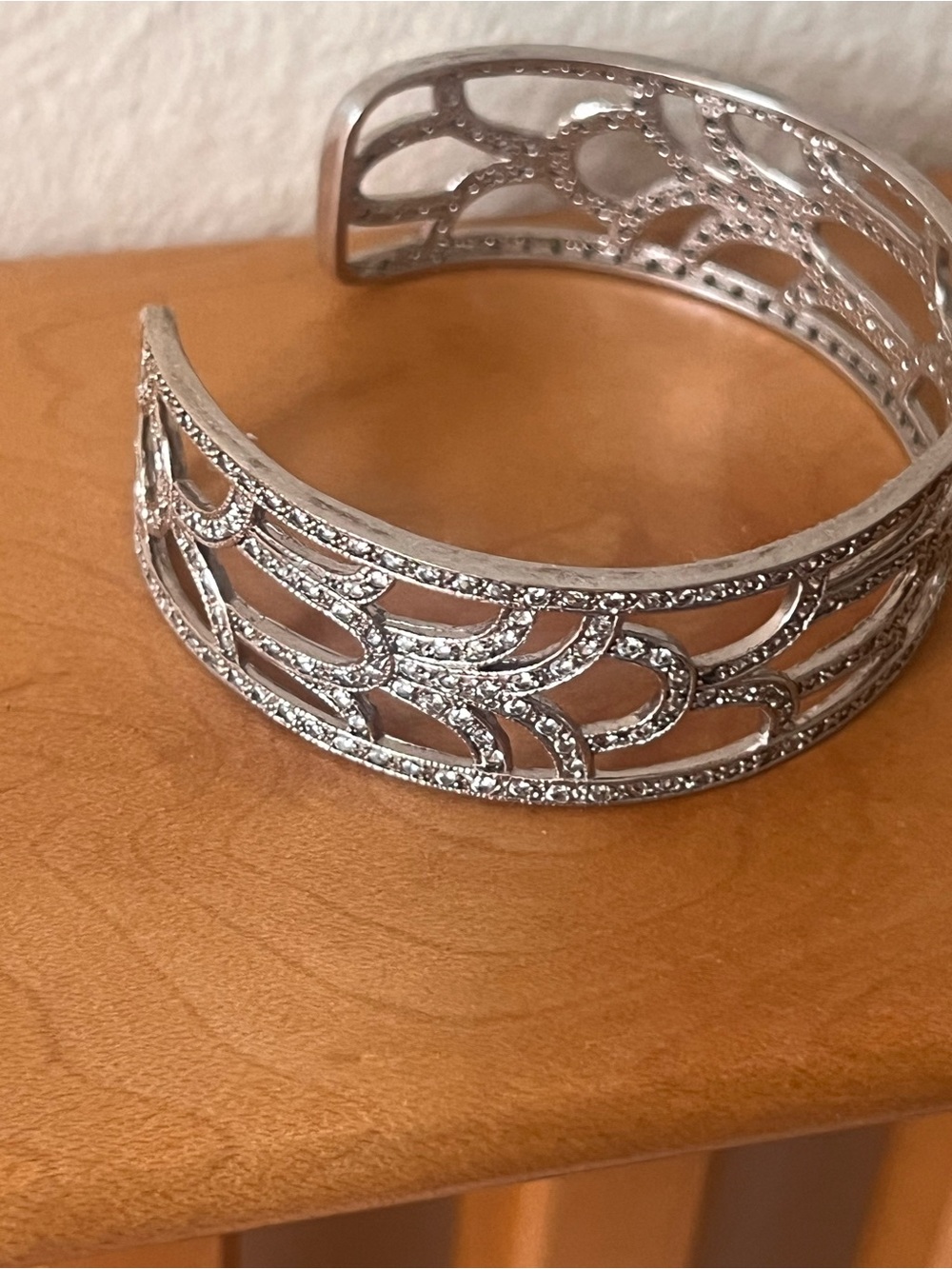 Silver Crystal Openwork Cuff Bracelet — Elegant Sparkle